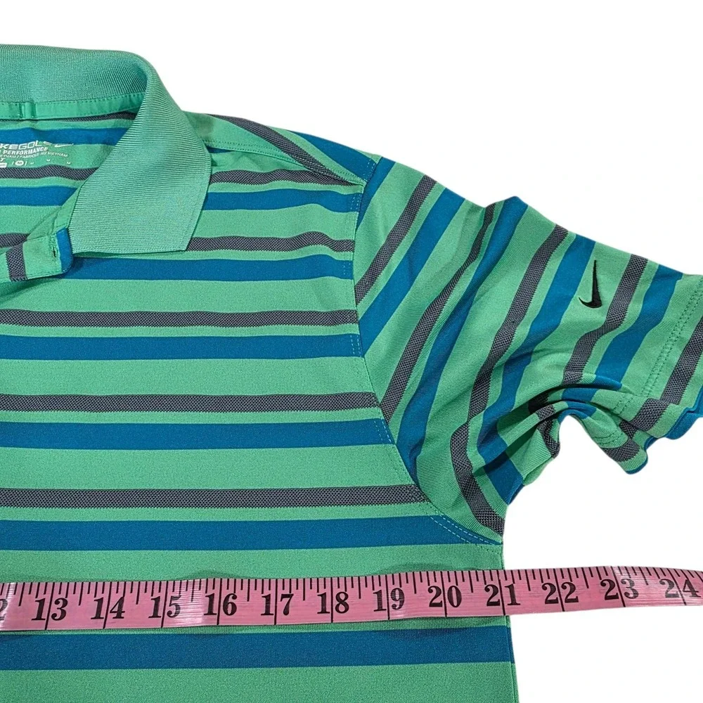 Nike Golf Dri-Fit Tour‎ Performance Men Polo Shirt Green Purple Stripe Size M